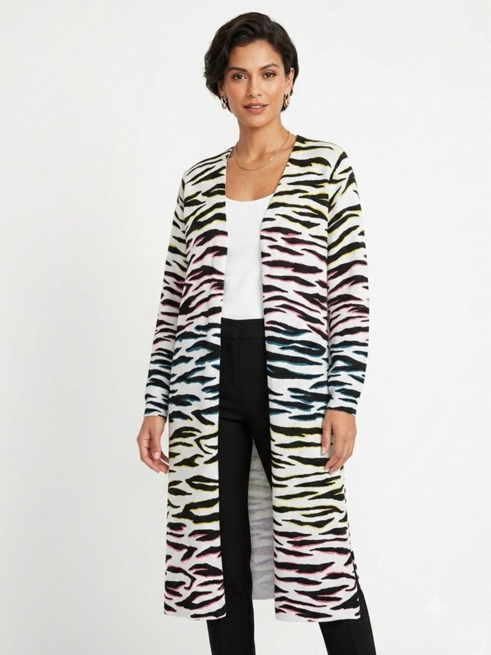 525 America Neon Rainbow Zebra Print Knit Duster Cardigan Sweater Long NWT XS/S